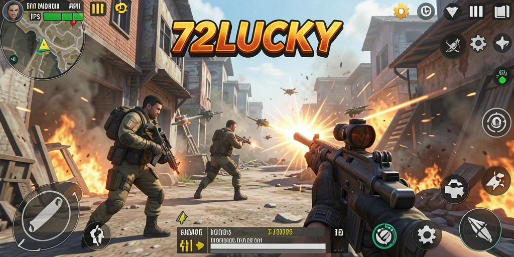 Screenshot utama menunjukkan gameplay intens di 72LUCKY.