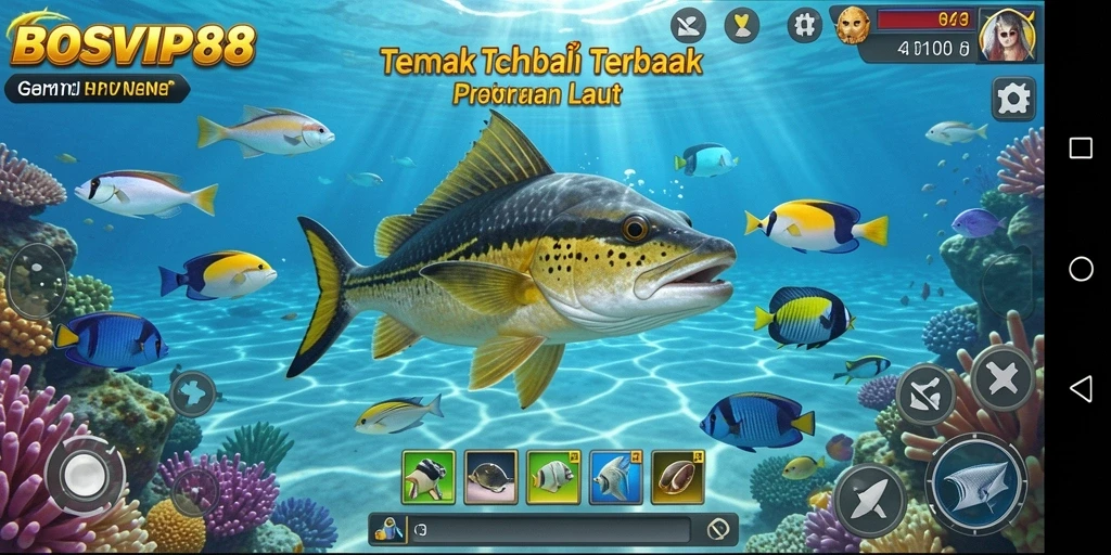 Screenshot gameplay BOSVIP88 menampilkan aksi menembak ikan yang seru.