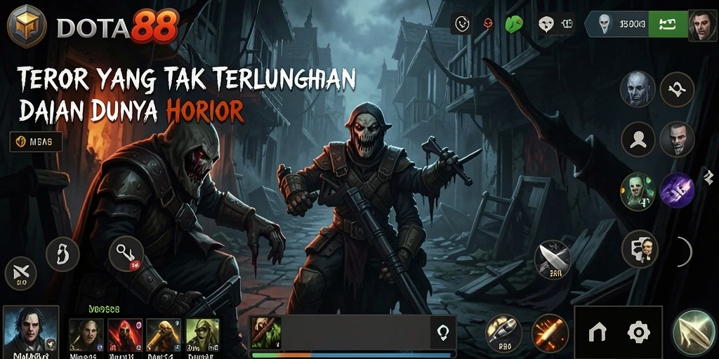 Gameplay DOTA88 yang mencekam dalam suasana gelap dan teror.
