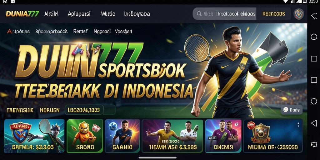 Screenshot utama menampilkan tampilan aplikasi DUNIA777 saat melakukan taruhan olahraga.