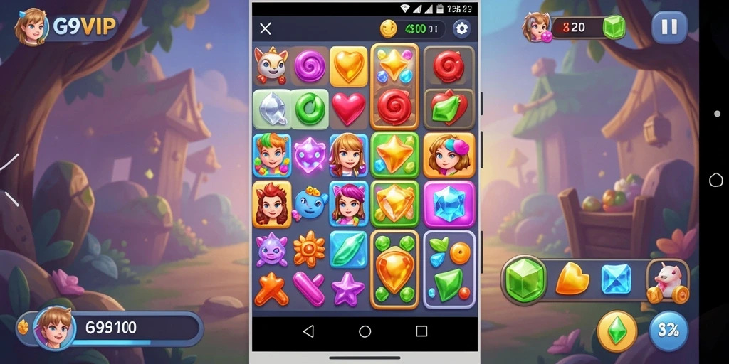 Tampilan gameplay G9VIP dengan tantangan Match-3 yang menarik.
