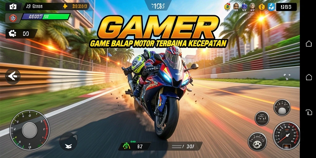 Tampilan gameplay seru dengan aksi balap motor yang mendebarkan.