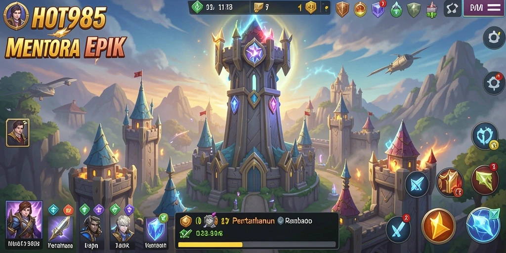 Tampilan gameplay menara di HOT985 yang menegangkan dan strategis.