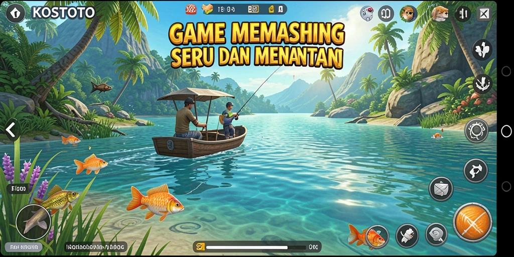 Screenshot gameplay KOSTOTO menampilkan aksi memancing yang seru.
