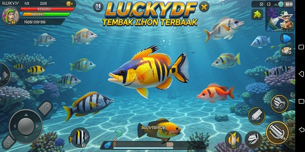 Tampilan screenshot LUCKYDF menampilkan aksi menembak ikan yang seru.