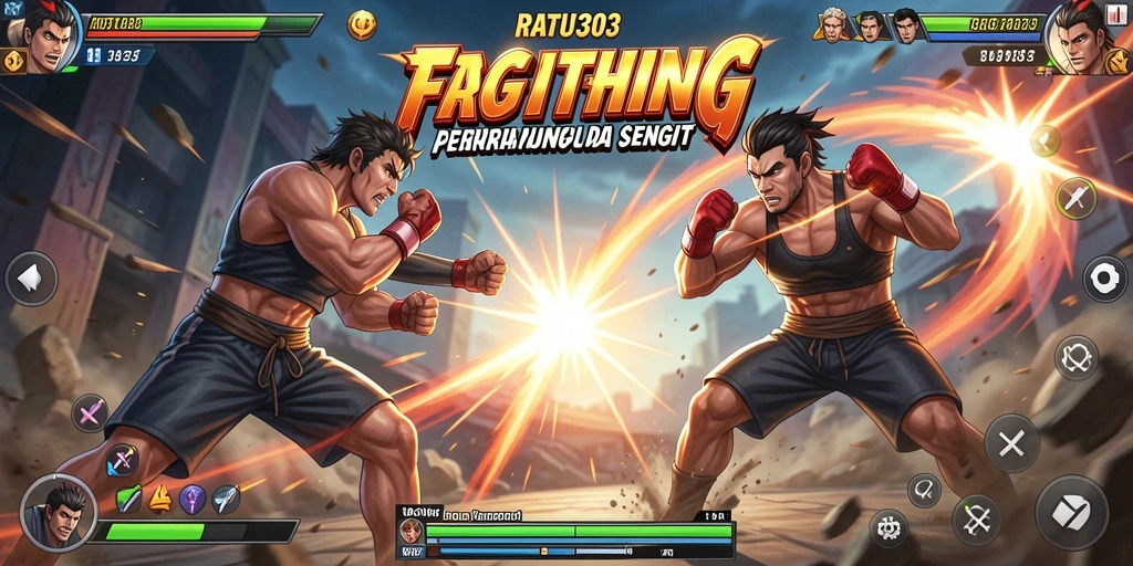 Screenshot menampilkan karakter bertarung dalam arena yang mendebarkan.