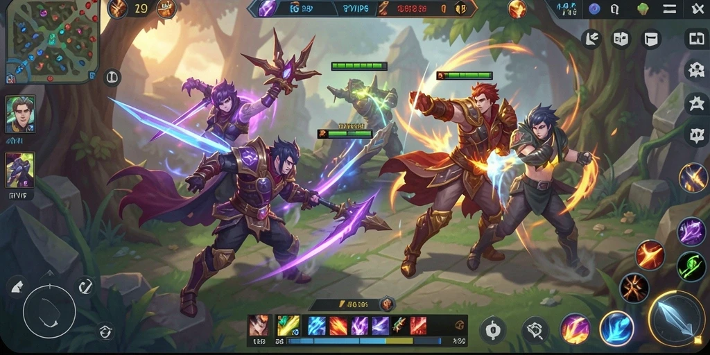 Tampilan duel epik dalam gameplay RPVIP6 MOBA.