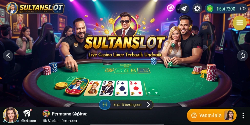 Screenshot gameplay SULTANSLOT menampilkan dealer langsung dan suasana kasino yang nyata.