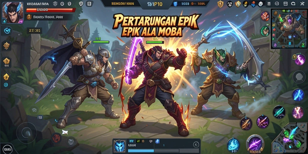 Tampilan gameplay yang menegangkan dalam pertarungan MOBA.