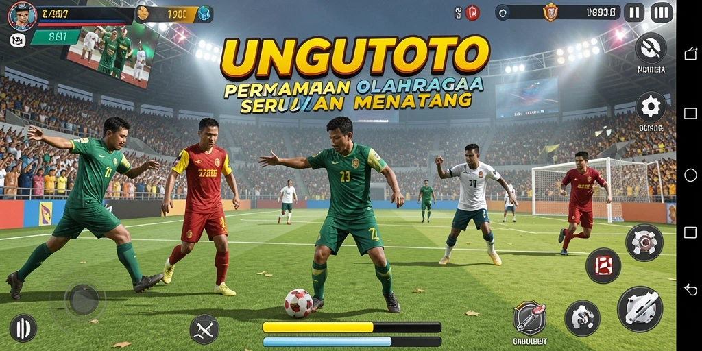 Tampilan gameplay utama UNGUTOTO dengan aksi olahraga seru.